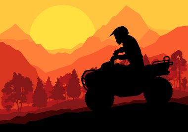 Tüm arazi aracı dört motosiklet binici vektör arka plan