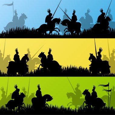 savaş alanı warf sürme Ortaçağ Şövalyesi Süvari silhouettes