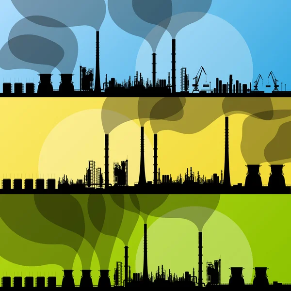 Industrial petróleo refinería fábrica paisaje — Vector de stock