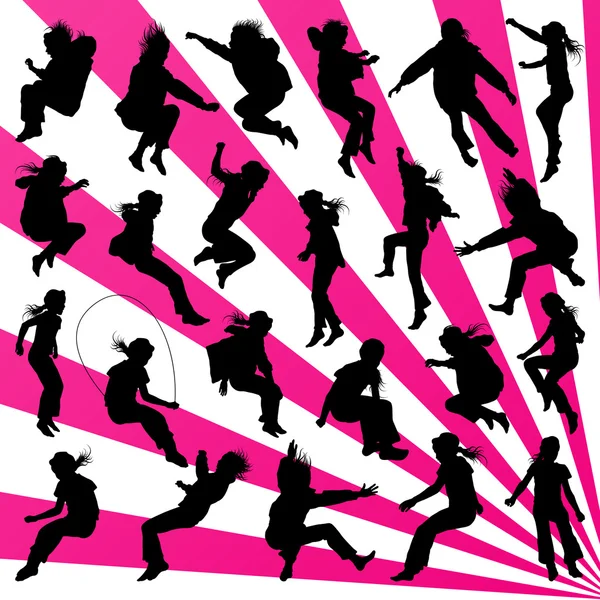 Collection d'illustrations pour jeunes enfants silhouettes sautant en th — Image vectorielle