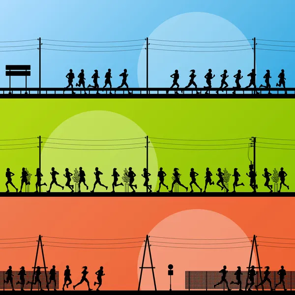 Marathonläufer in der Landschaft der Landstraße — Stockvektor