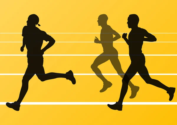 Marathon runners running silhouettes vector — Stock Vector