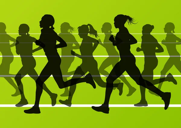 Marathon runners running silhouettes vector — Stock Vector