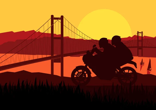 Motociclisti moto silhouette — Vettoriale Stock