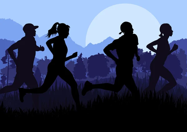 Man and women marathon runners — Stock Vector