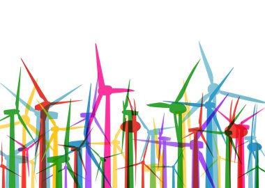Rüzgar elektrik jeneratörleri çim ekoloji kavramı illüstrasyon