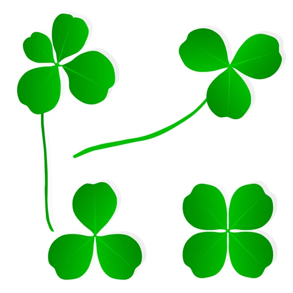 Four leaf clover shamrock geluk vector en gouden munten achtergrond — Stockvector