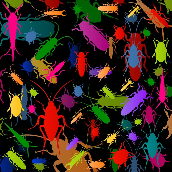 Insectes colorés silhouettes fond d'illustration — Image vectorielle