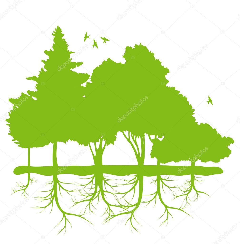 Trees with roots background ecology planet vector