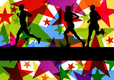 Marathon Spor koşucular renkli soyut yıldız satırı arka planda
