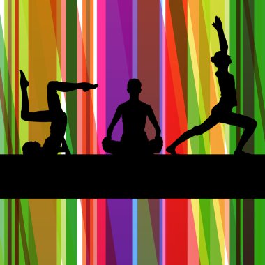 Kadınlar jimnastik egzersizleri fitness illüstrasyon renkli çizgi bac