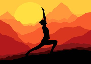 Yoga kadın gündoğumu vektör arka plan
