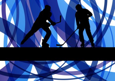 Hokey oyuncuları soyut buz alan renkli çizgiler çizim üzerinde