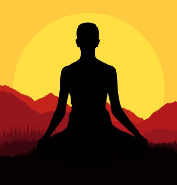 Yoga kadın gündoğumu vektör arka plan