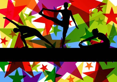 Kadınlar jimnastik egzersizleri fitness illüstrasyon renkli çizgi bac
