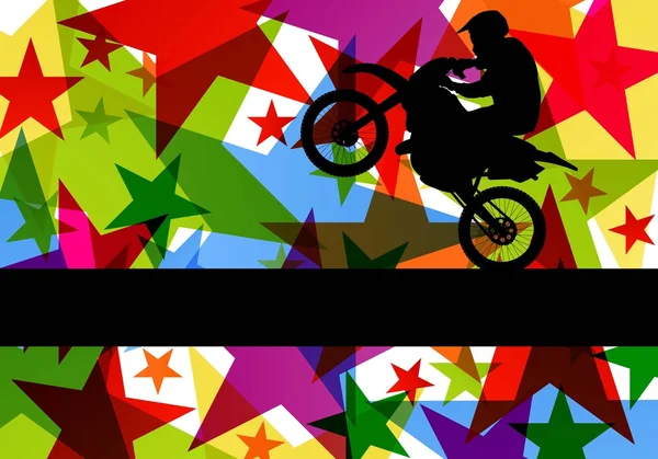 Wszystkie terenu sportu motocyklem jeździec ilustracja kolorowy gwiazda lin — Wektor stockowy