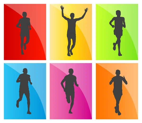 Férfi maratoni futók sziluettek készlet — Stock Vector
