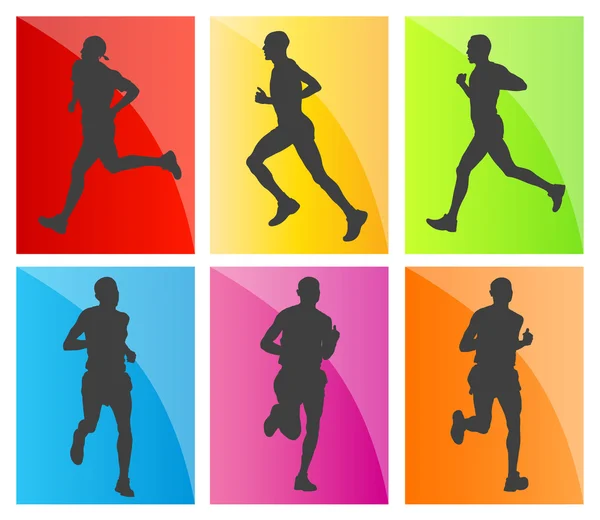 Man marathon lopers silhouetten set — Stockvector