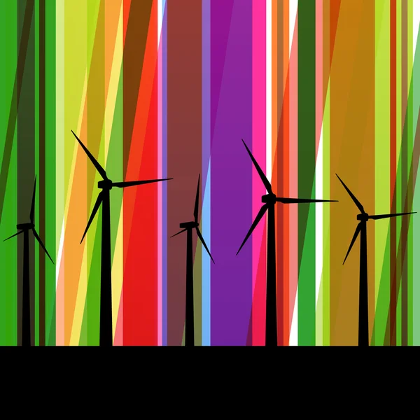 Renkli rüzgar elektrik jeneratörleri hatları ekoloji silh soyut — Stok Vektör