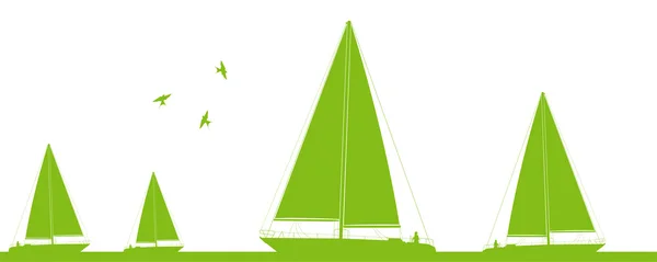 Yacht voile dans la nature sauvage paysage illustration écologie conc — Image vectorielle