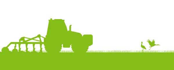 Tracteurs agricoles labourant les terres dans un champ cultivé — Image vectorielle