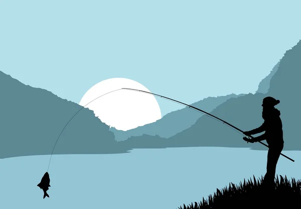 Pescador paisaje vector fondo — Vector de stock