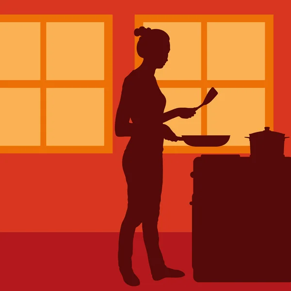 Cocinar mujer o ama de casa en vector de cocina — Vector de stock