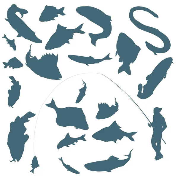 Pescador y peces vector de fondo — Archivo Imágenes Vectoriales