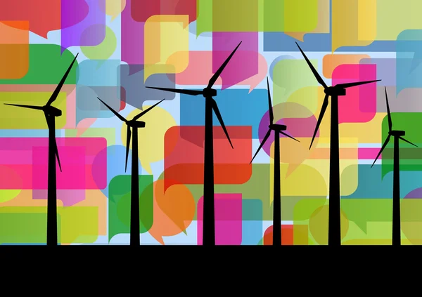 Generatori di elettricità eolica colorata linee astratte ecologia silh — Vettoriale Stock