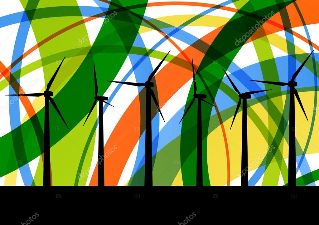 Colorful wind electricity generators abstract lines ecology silh