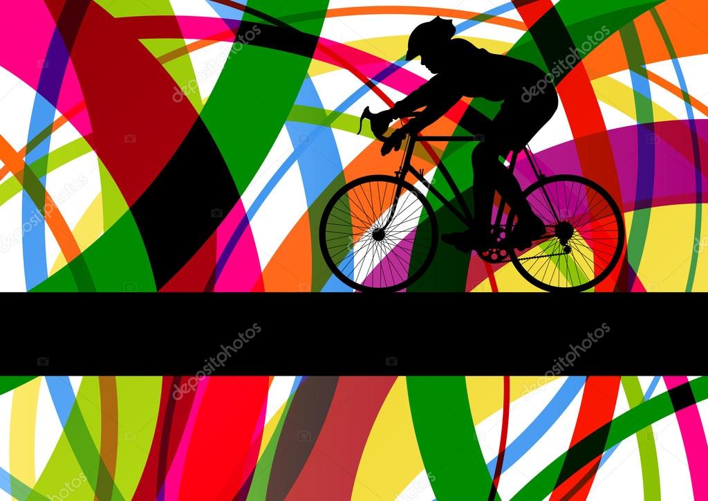 Sport road bike rider bicycle silhouette in colorful abstract li