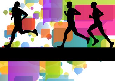 Marathon Spor koşucular renkli arka plan vektör