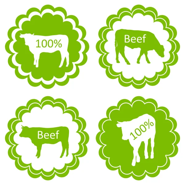 Farm animals market ecology organic beef meat label vector backg — Stock Vector