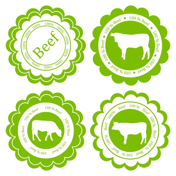 Farm animals market ecology organic beef meat label vector backg — Stock Vector