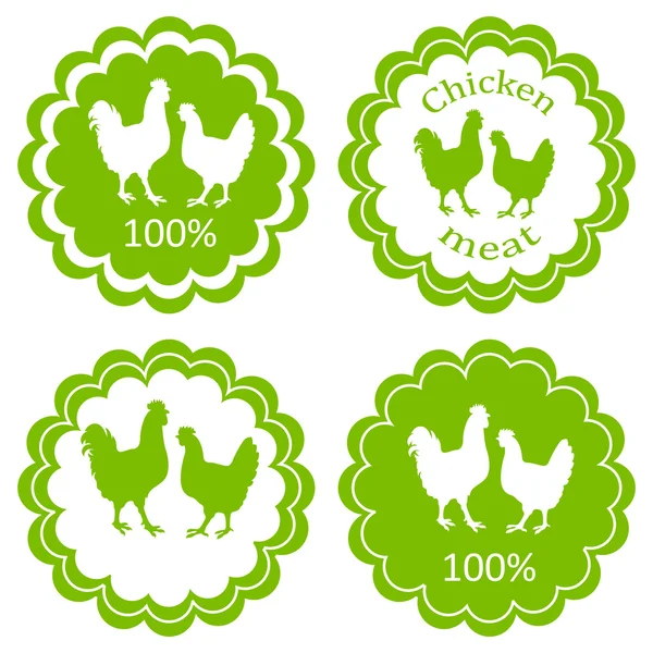 Farm animals market ecology organic chicken meat label vector ba — Stock Vector