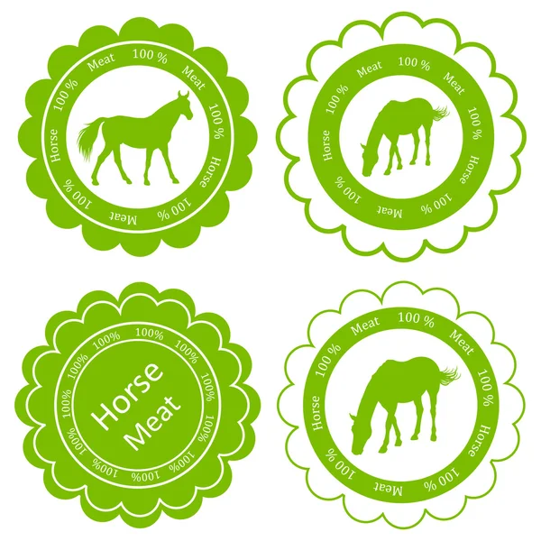 Agricultura ecológica caballo carne alimentos etiquetas ilustración — Archivo Imágenes Vectoriales