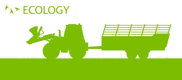 Ekoloji arka plan organik tarım vektör kavramı ile traktör — Stok Vektör