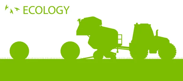 Ekoloji arka plan organik tarım vektör kavramı ile traktör m — Stok Vektör