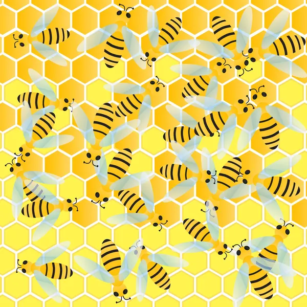 Pszczoły i komórek plastra miodu wosk tło wektor — Wektor stockowy