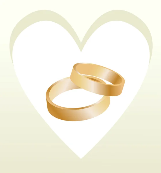 Anillos de boda de oro con vector de tarjeta en forma de corazón — Archivo Imágenes Vectoriales