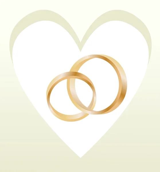 Gold wedding rings with heart shaped card vector — Stock Vector