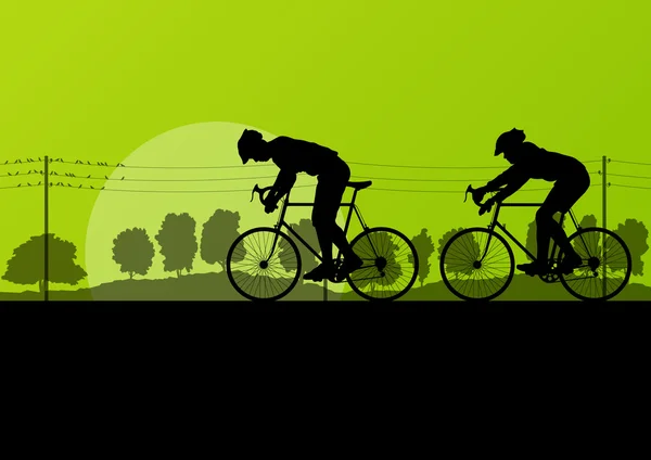 Spor yol bisiklet binici ve bisiklet detaylı siluetleri ülkeleri içinde — Stok Vektör