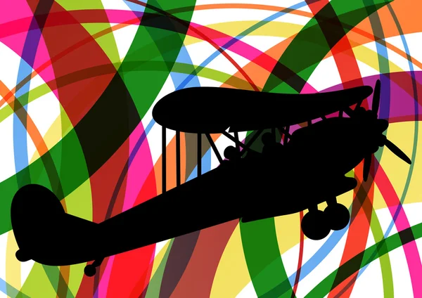 Alte Oldtimer-Flugzeug bunte Linien Hintergrund Illustration — Stockvektor