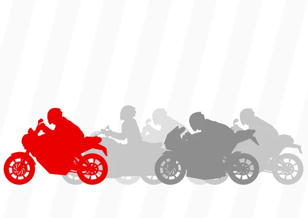 Illustration de motocyclistes sportifs et silhouettes de motos — Image vectorielle