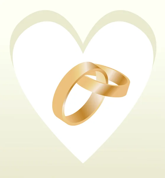 Gold wedding rings with heart shaped card vector — Stock Vector