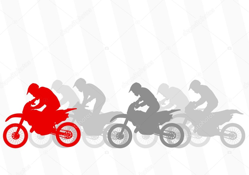 Sport motorbike riders and motorcycles silhouettes illustration