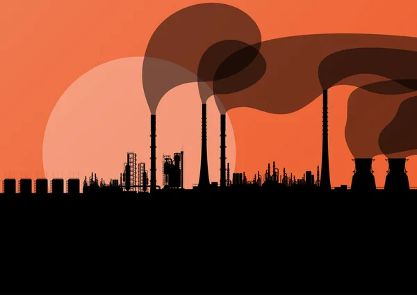 Industrial oil refinery factory landscape illustration backgroun — Stock Vector