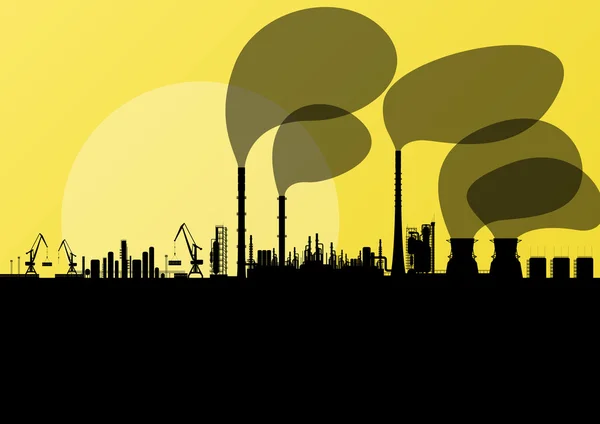 Industrial oil refinery factory landscape illustration backgroun — Stock Vector