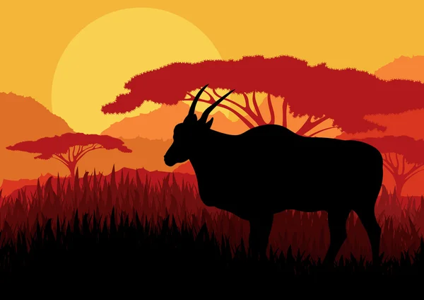 Gazelle en África salvaje paisaje de montaña fondo illustratio — Vector de stock