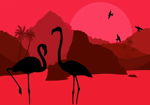 Flamingo para w Afryka charakter dziki góra krajobraz backgro — Wektor stockowy